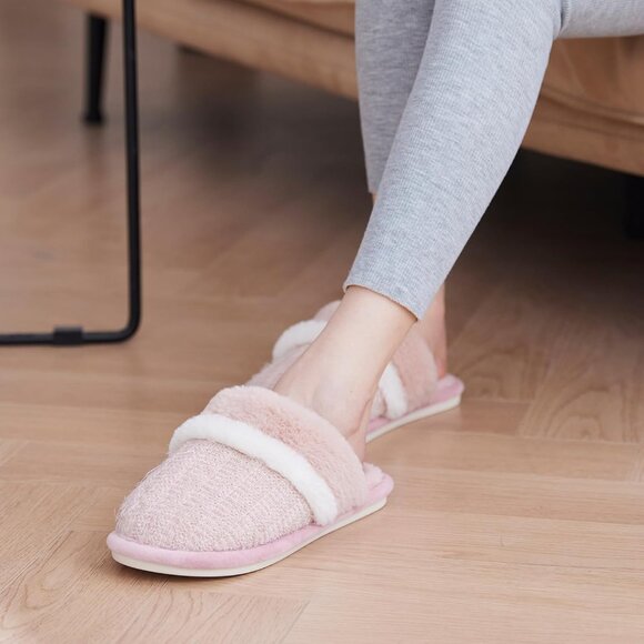 Women's  Dark Pink Cozy Comfy Memory Foam Slippers Slip-On Indoor House Shoes - Picture 4 of 6